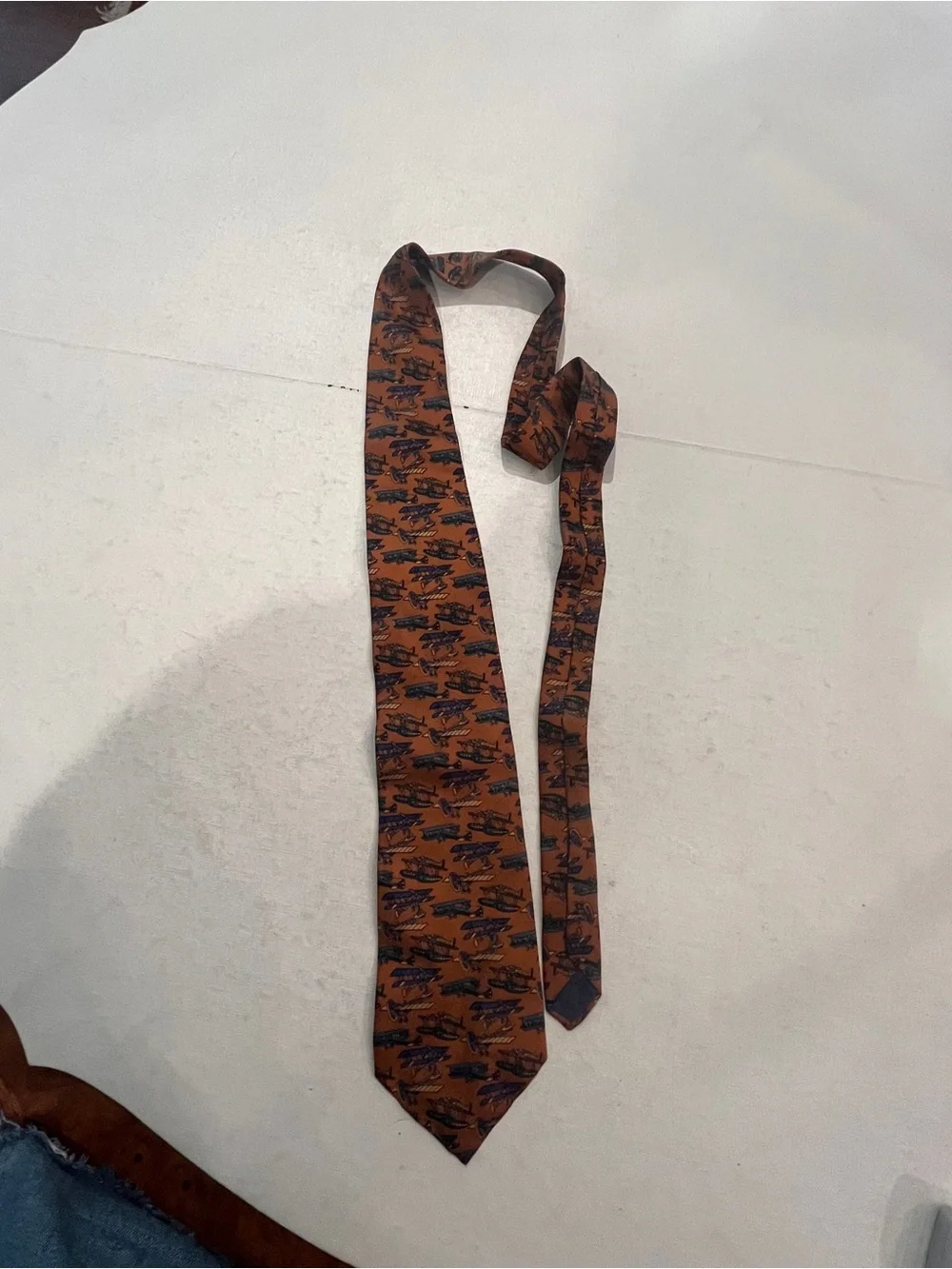 Vintage Liberty of London mustard brown bi-plane print silk Tie. EUC!